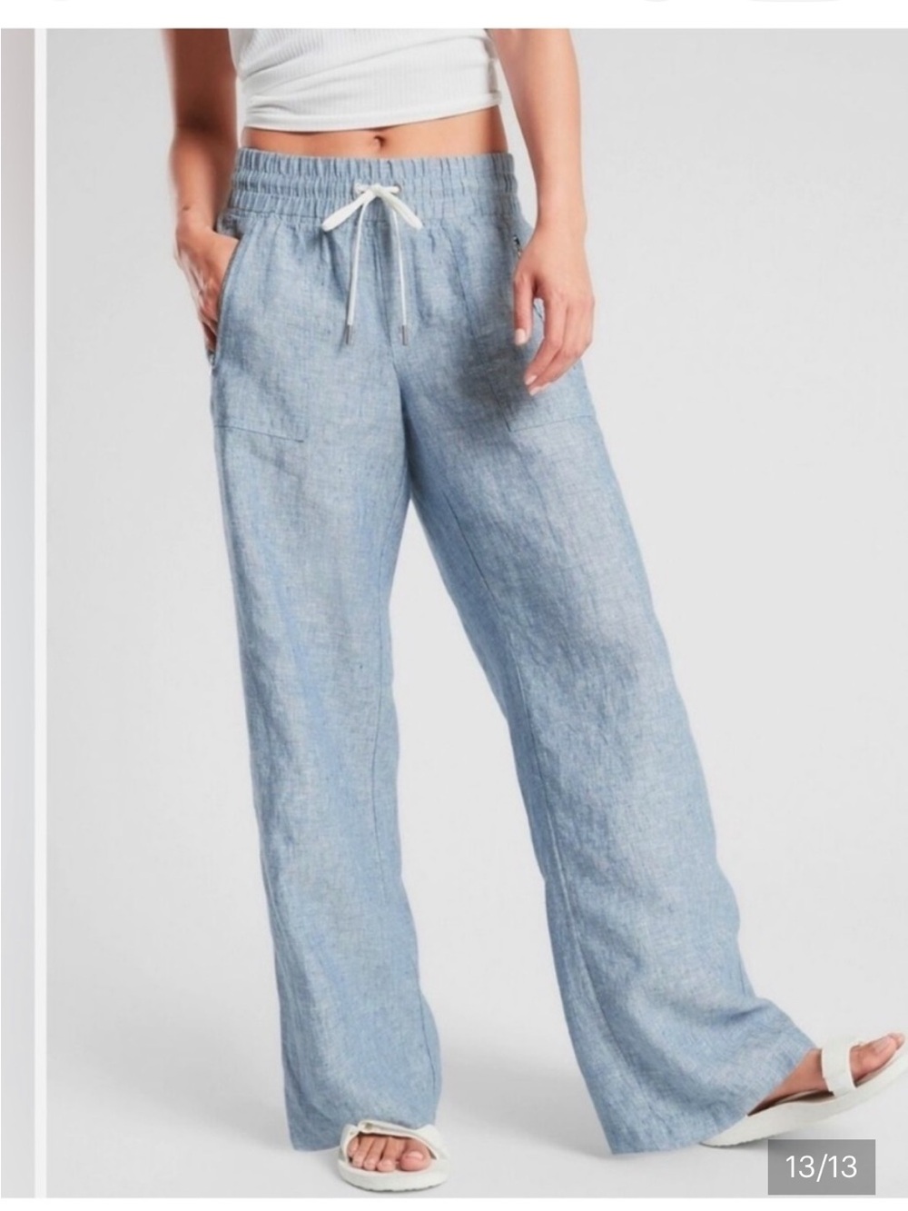 Athleta Cabo Wide Leg Linen High Rise Pants Chambray